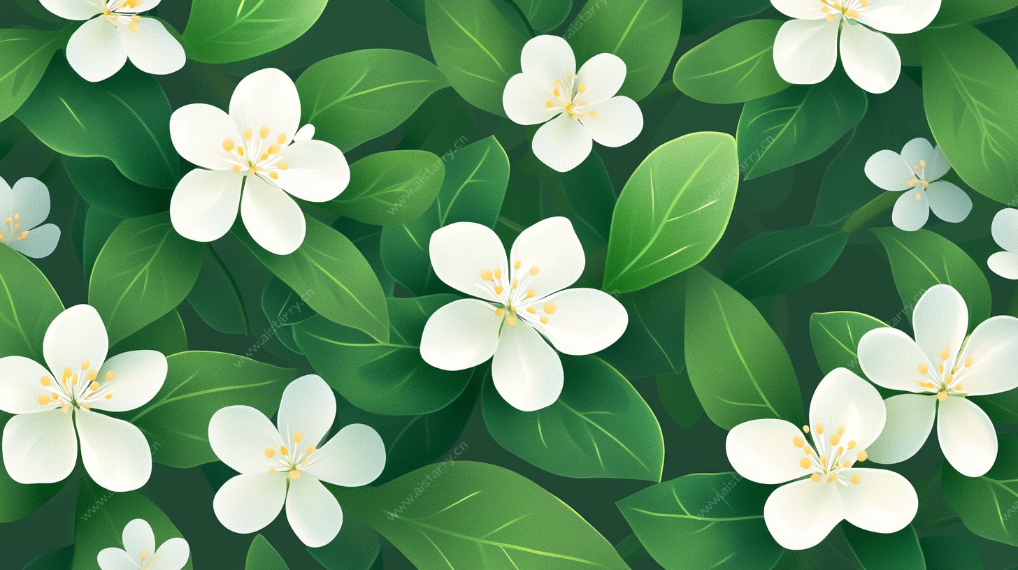 清新茉莉花绿叶背景图