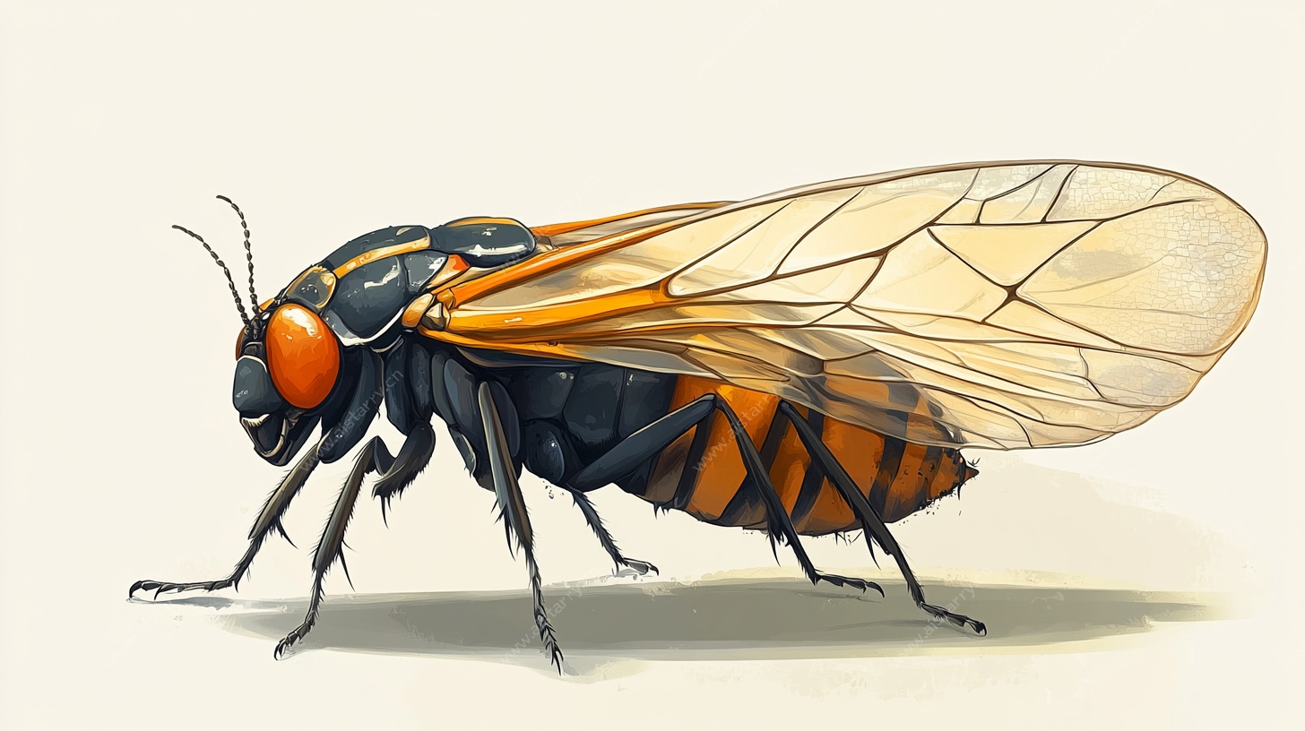 橙黑相间的写实风昆虫插画