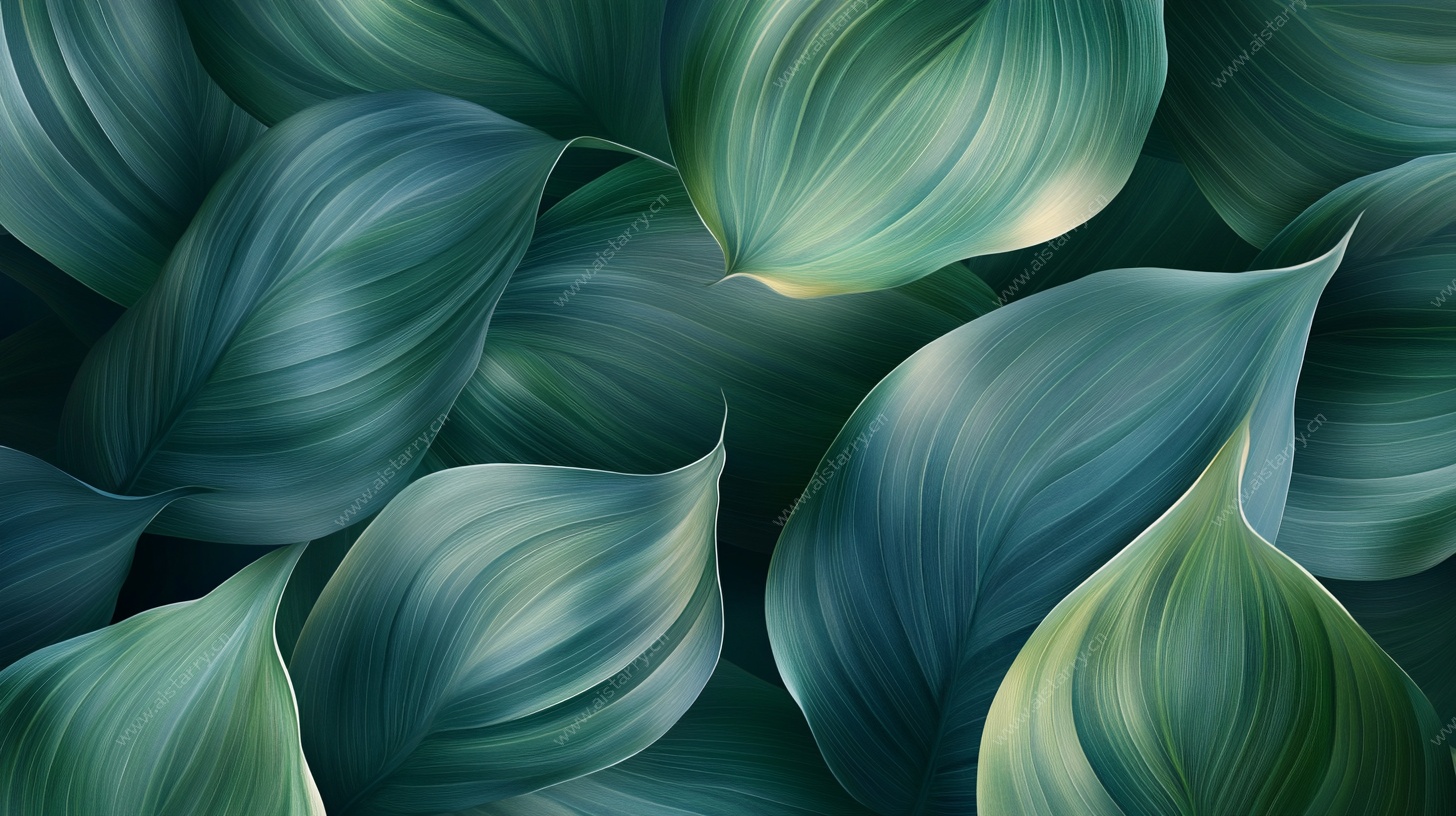 梦幻蓝绿叶片纹理背景图
