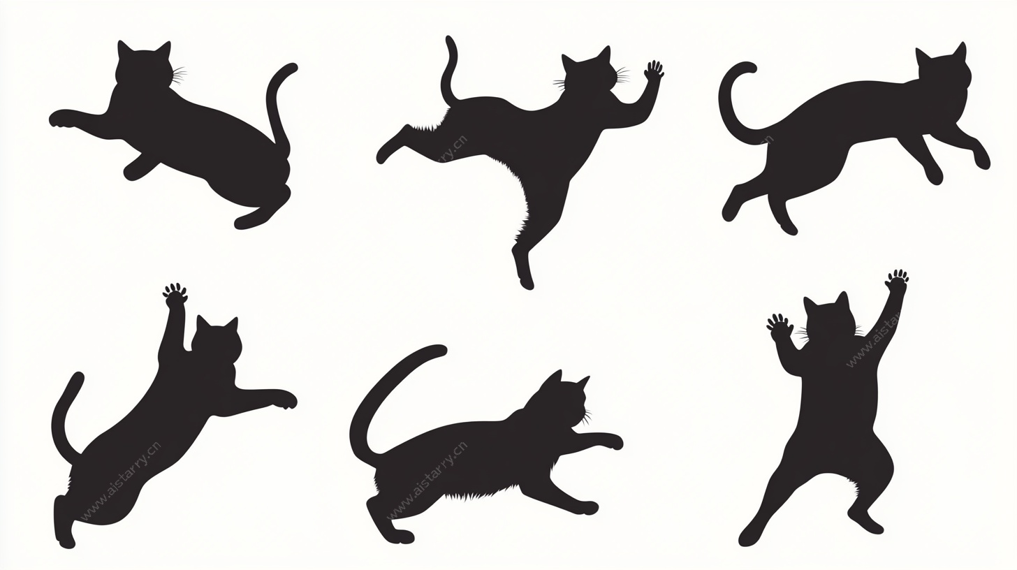 跳跃的猫咪剪影