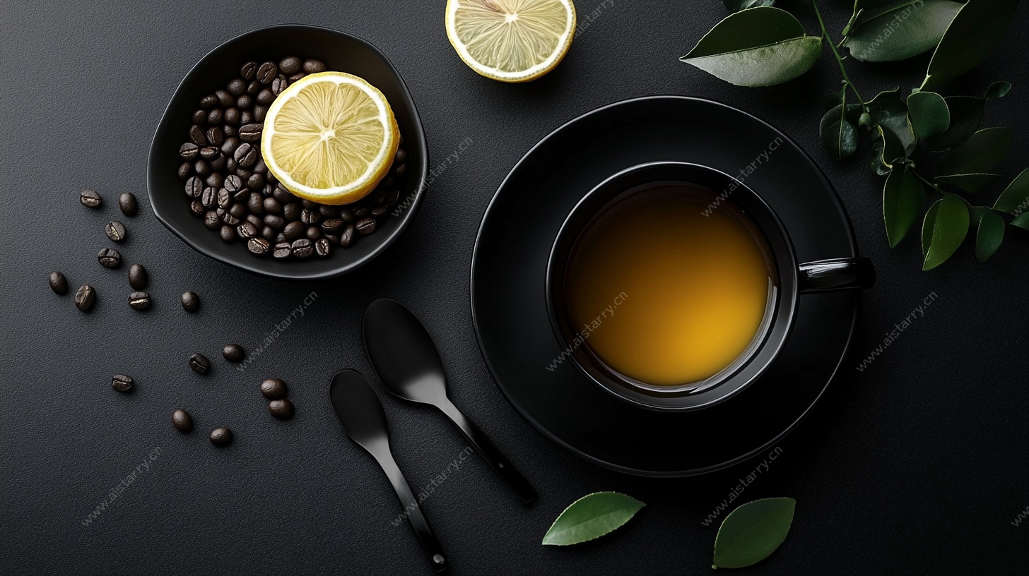 黑底柠檬茶饮静物图