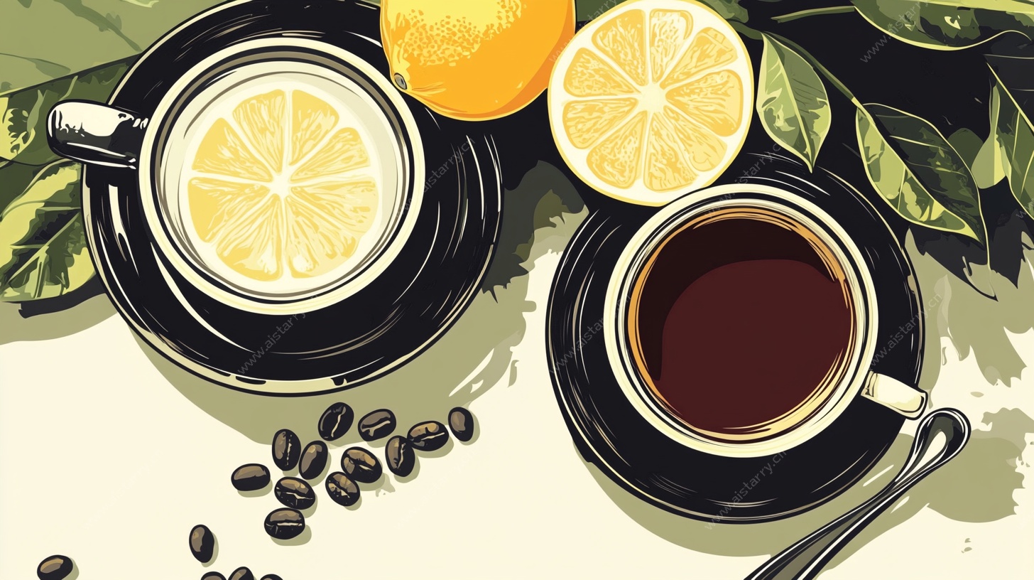 柠檬咖啡插画