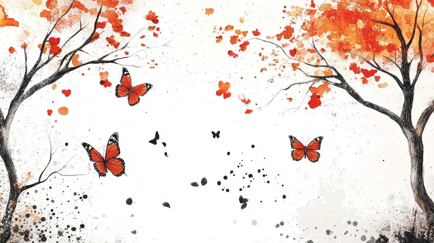 秋景蝴蝶水墨插画