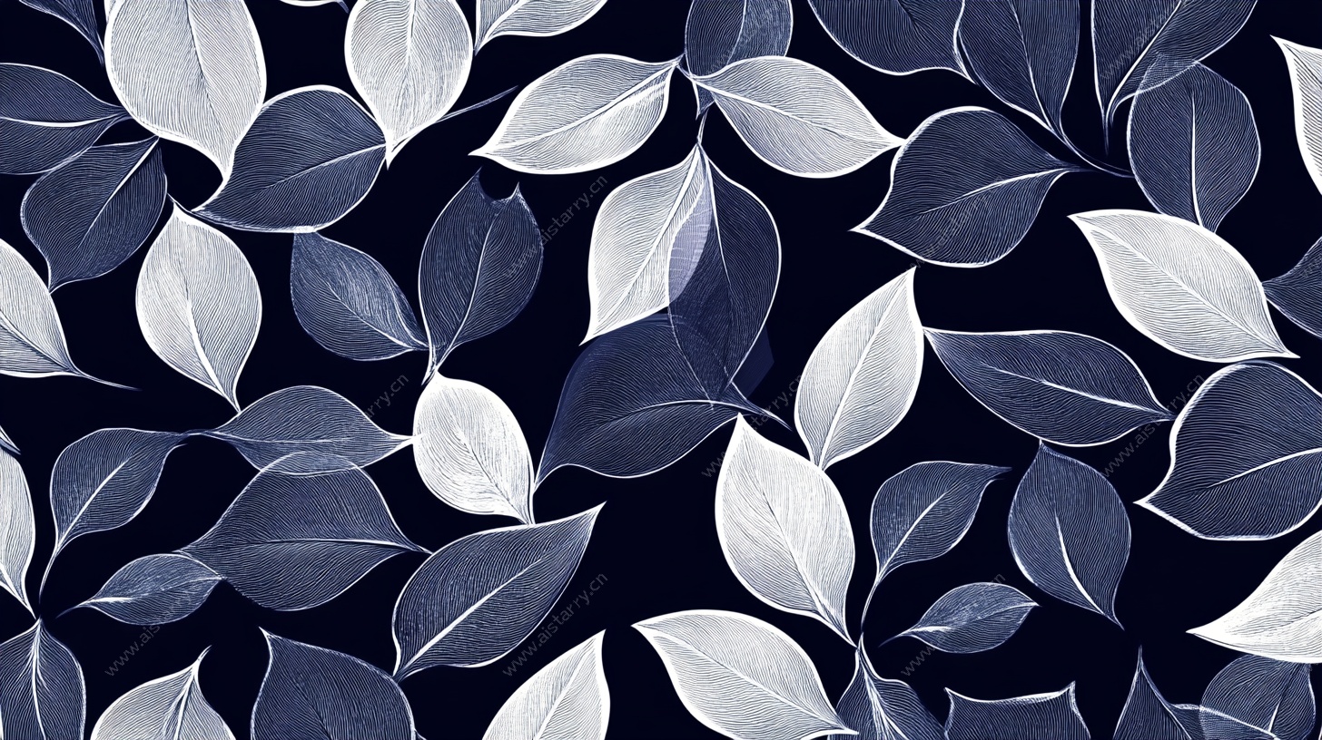 蓝白叶片无缝图案