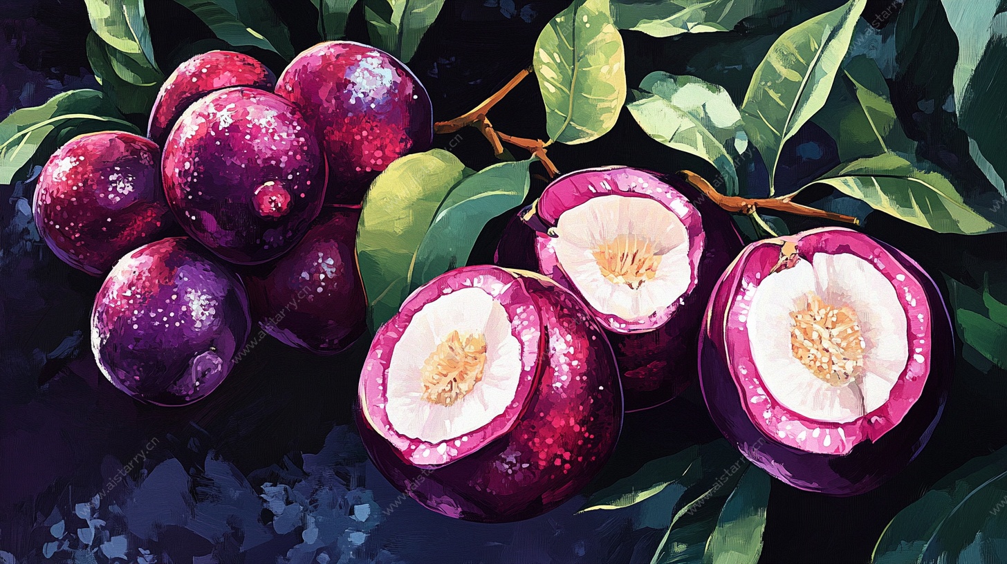 紫果欲滴水彩绘