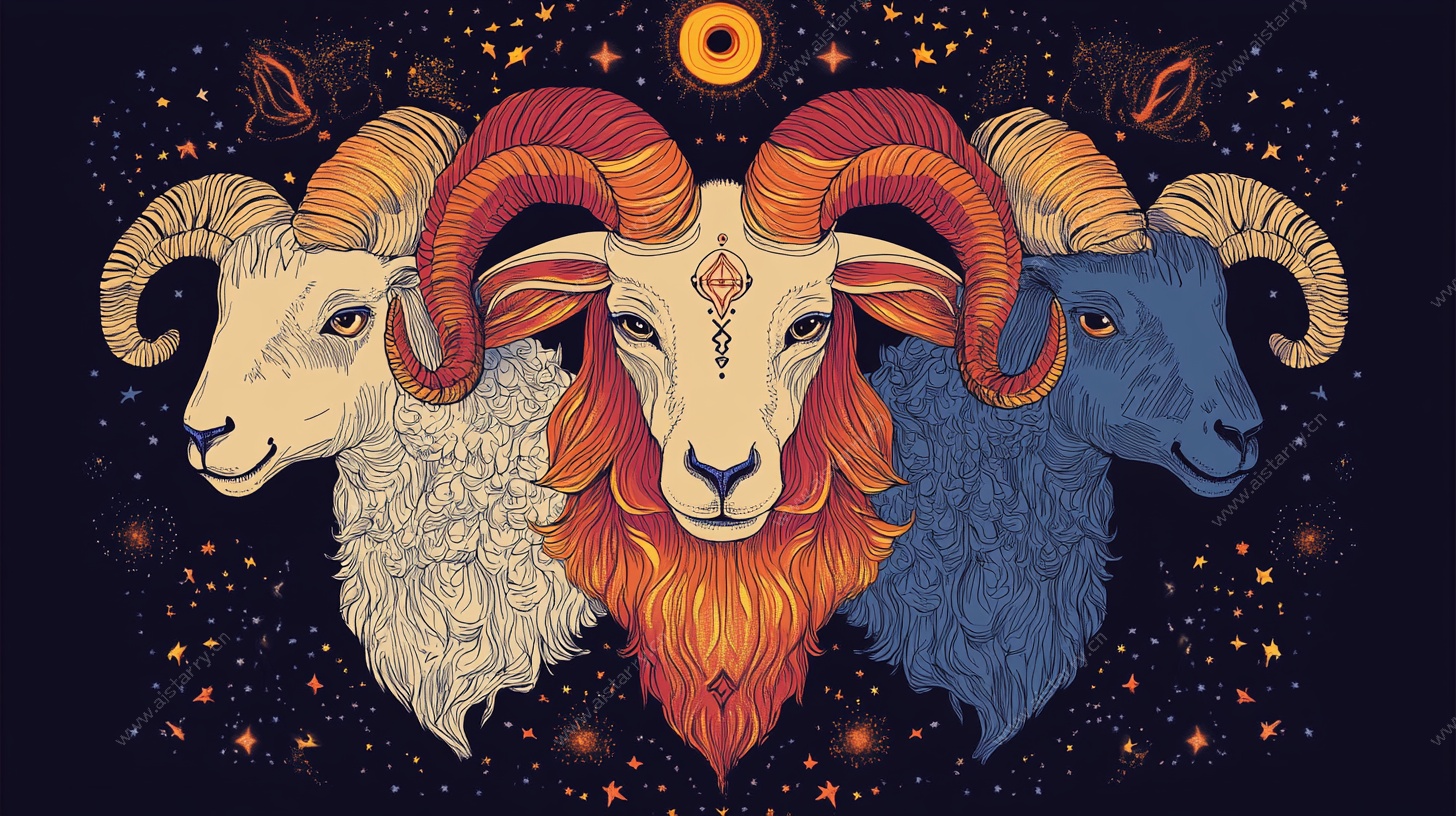 三头羊的神秘星空插画