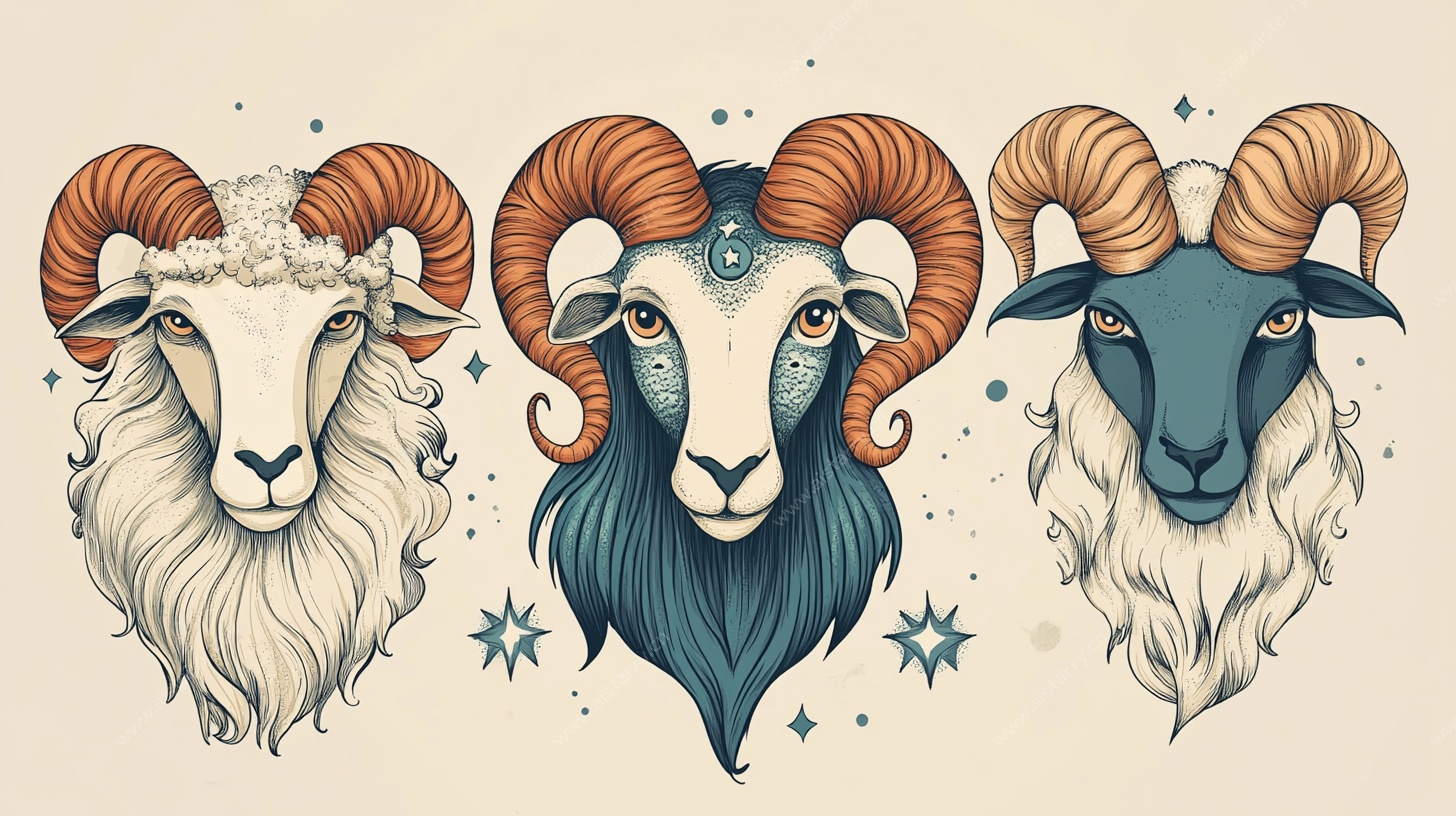 三只公羊头插画