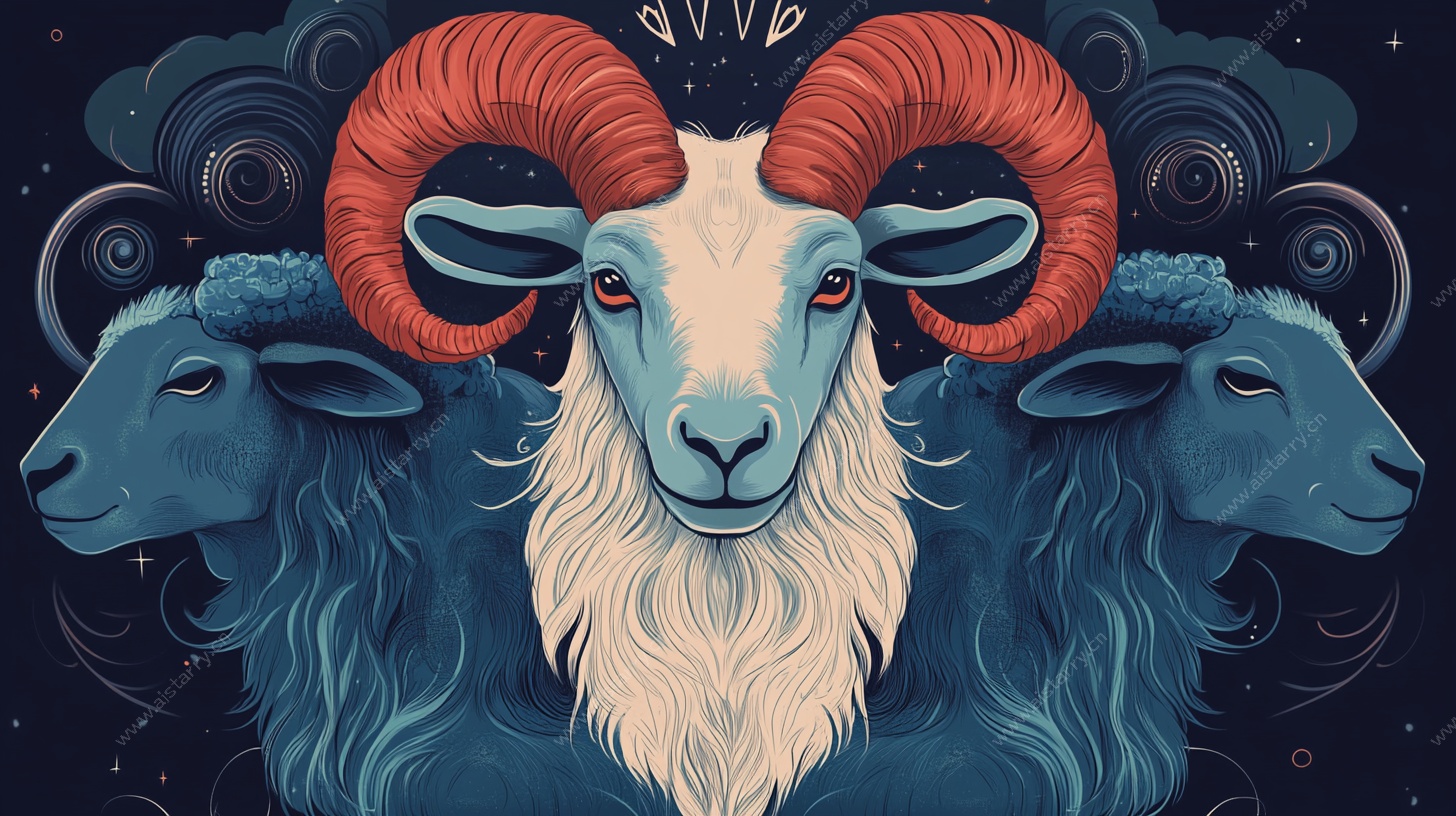 神秘三头羊奇幻插画