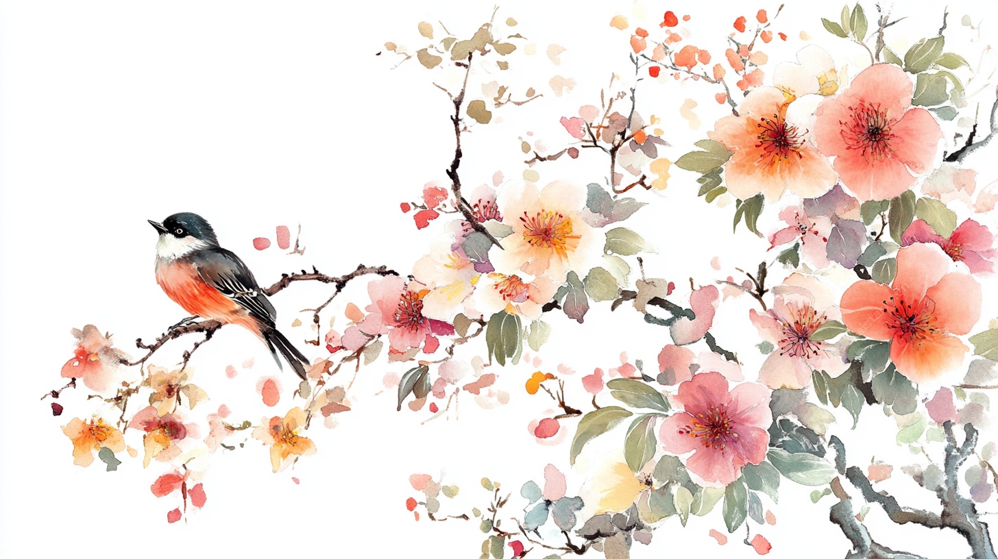 花鸟水彩绘 枝头的灵动