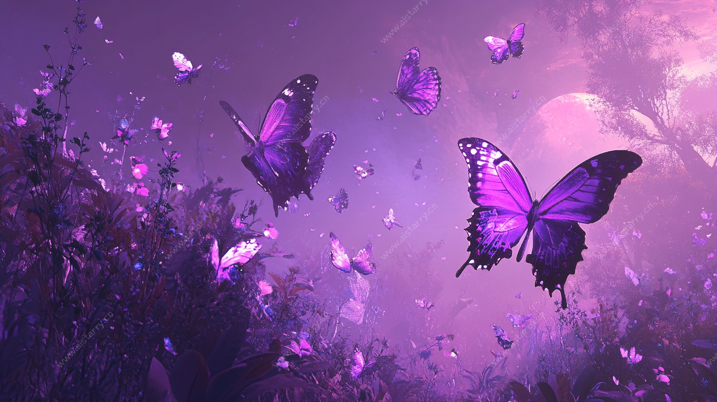 梦幻紫蝶花丛飞舞图