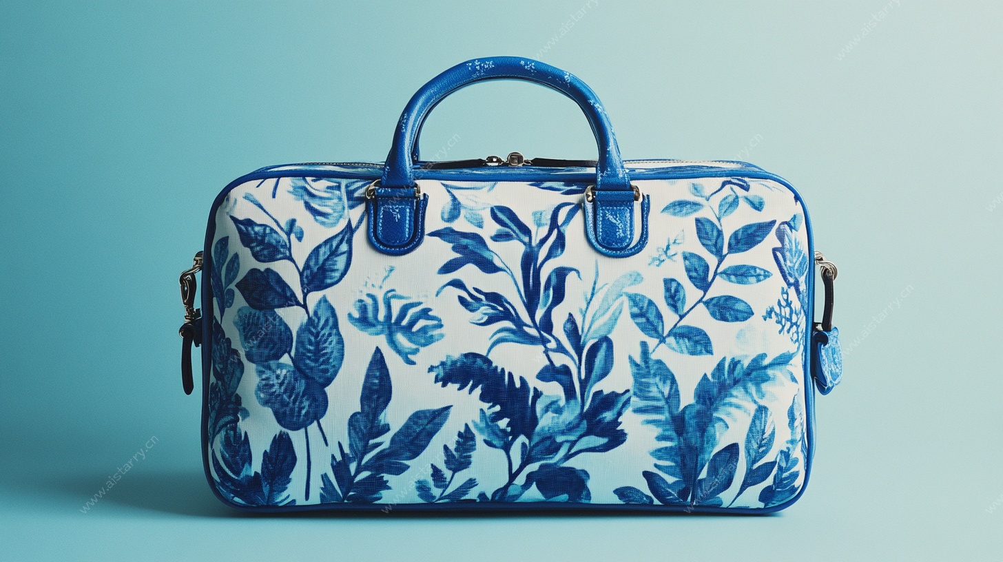 蓝白花卉手提包展示