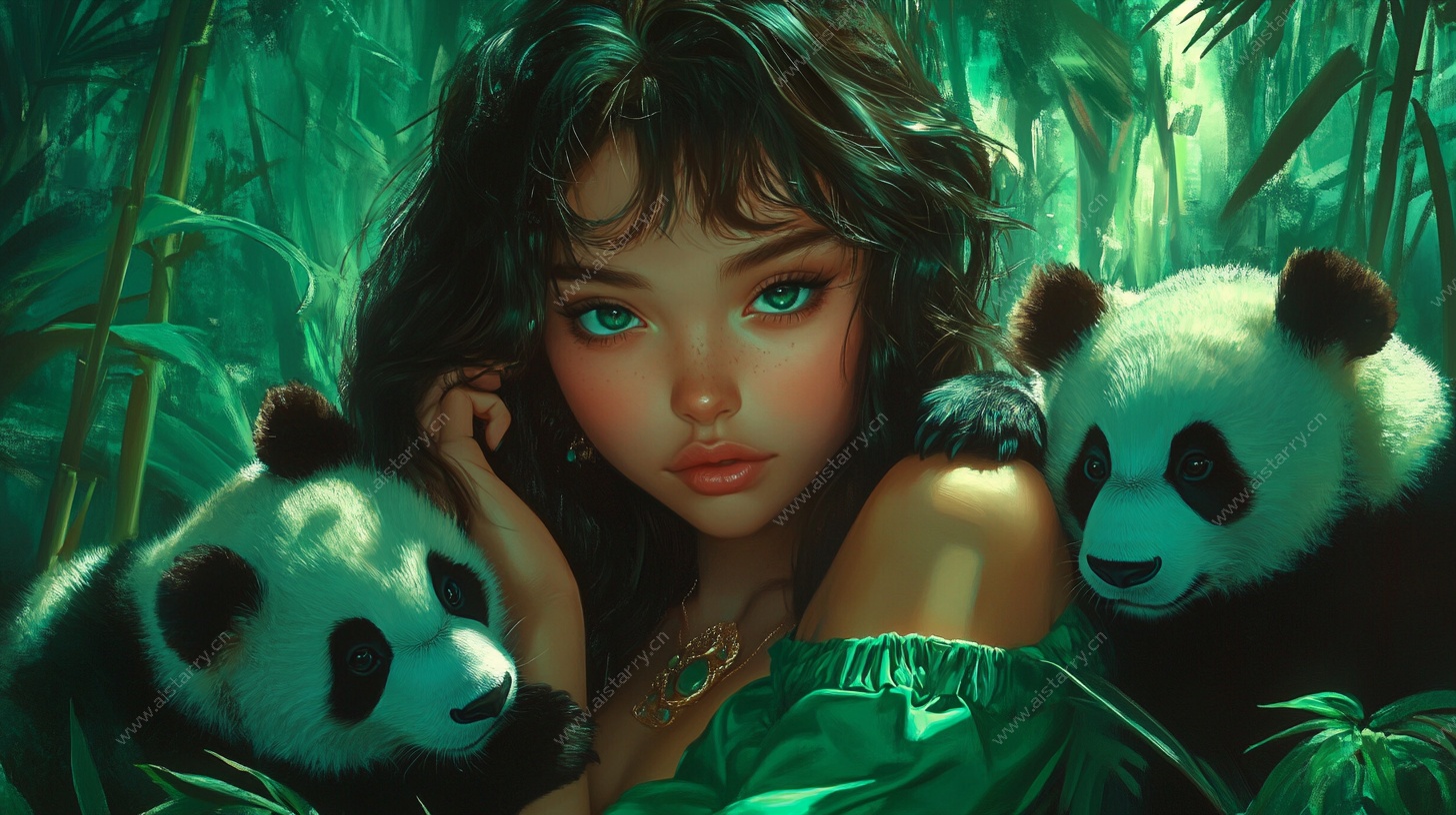 森林少女与熊猫的奇幻邂逅