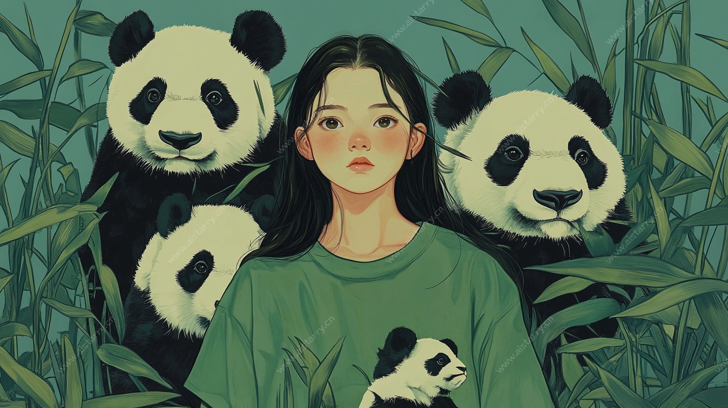女孩与熊猫的温馨邂逅
