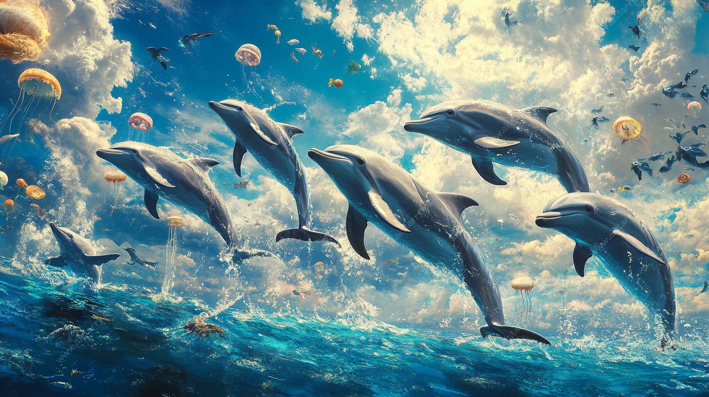 海豚跃海梦幻图景