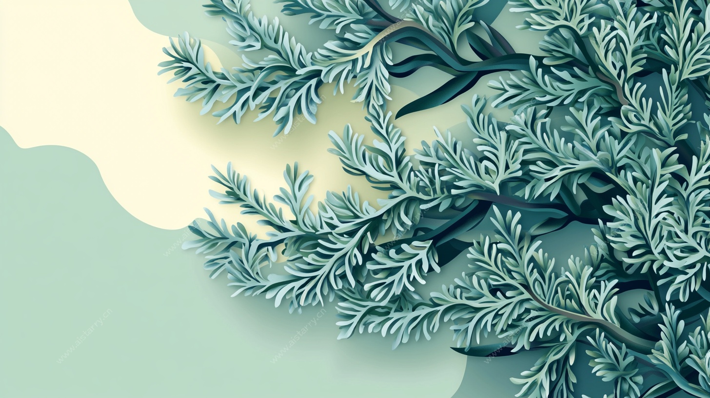 蓝绿松枝插画背景图