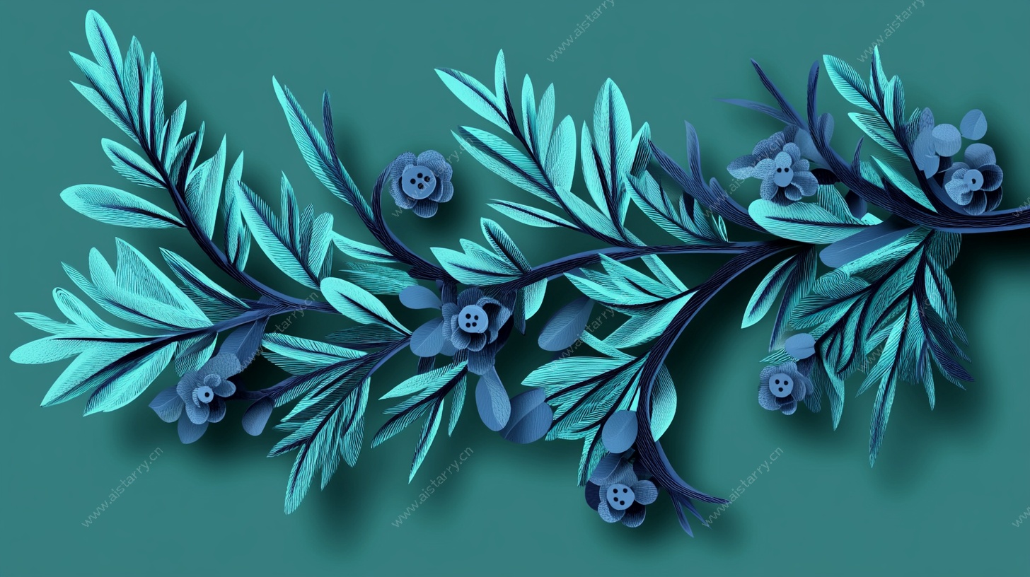 蓝绿折纸植物枝丫