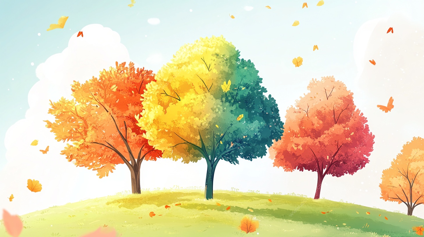 秋日多彩树林梦幻插画