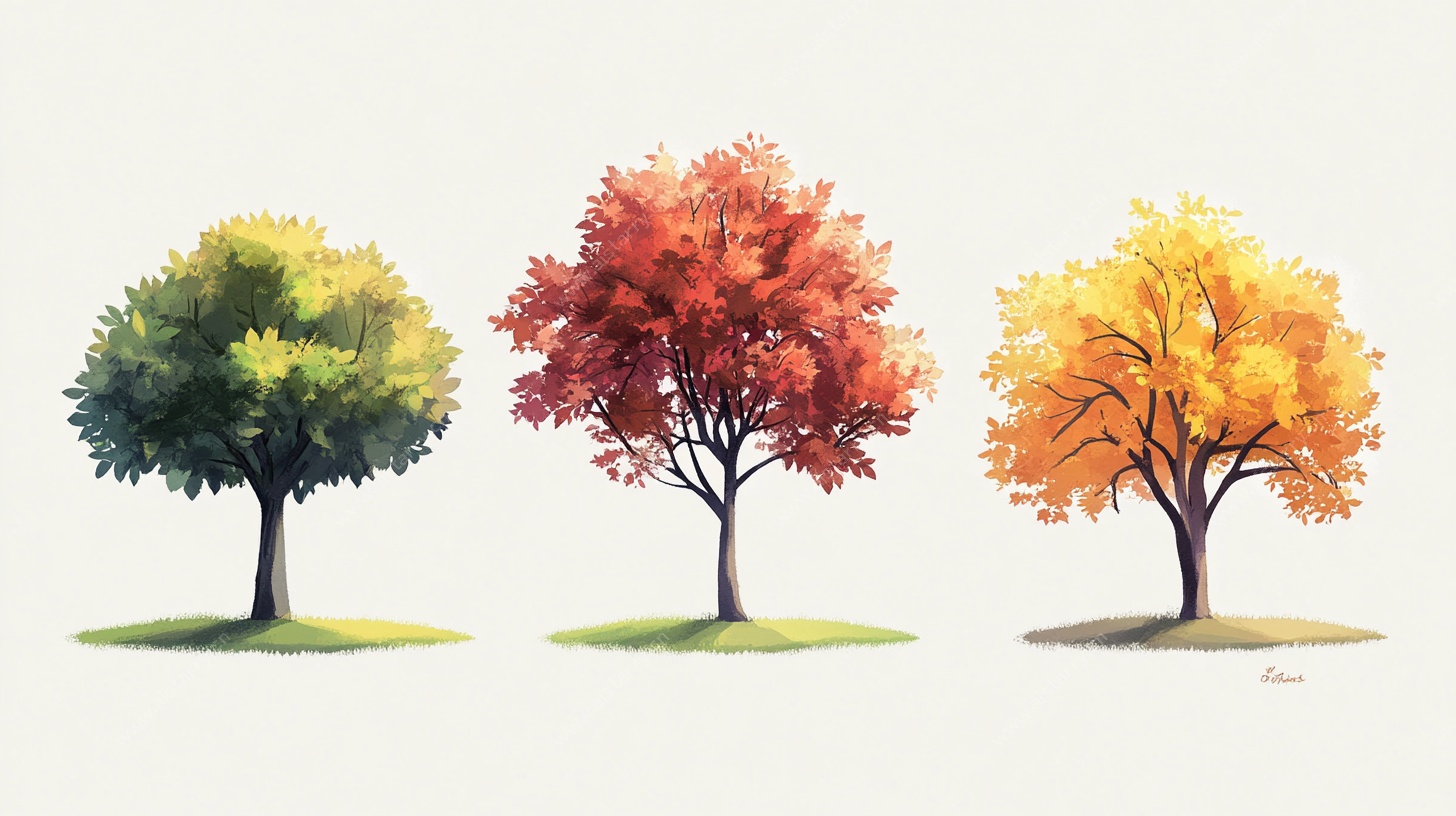 三棵多彩树木插画