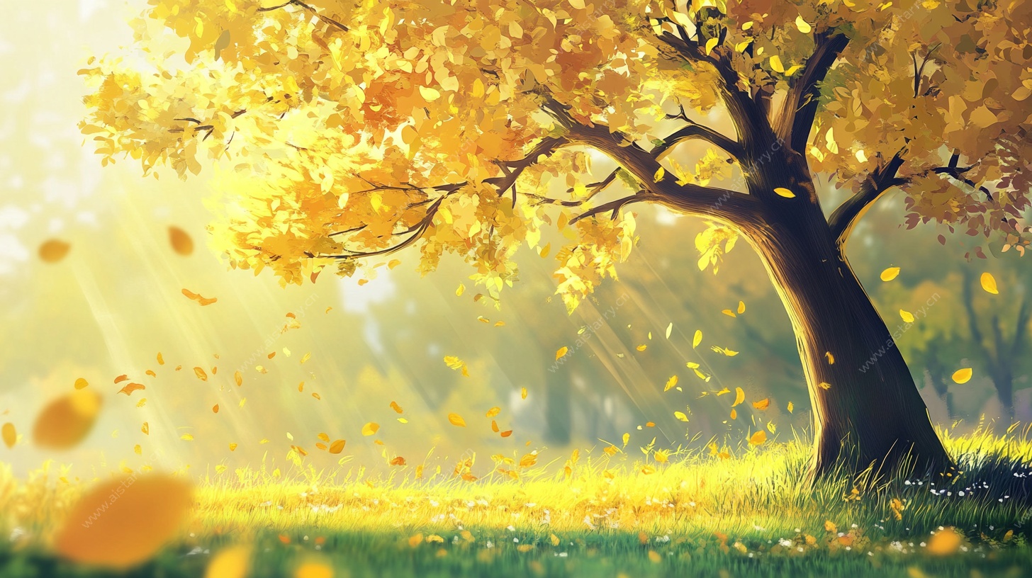 秋日金黄树影梦幻场景