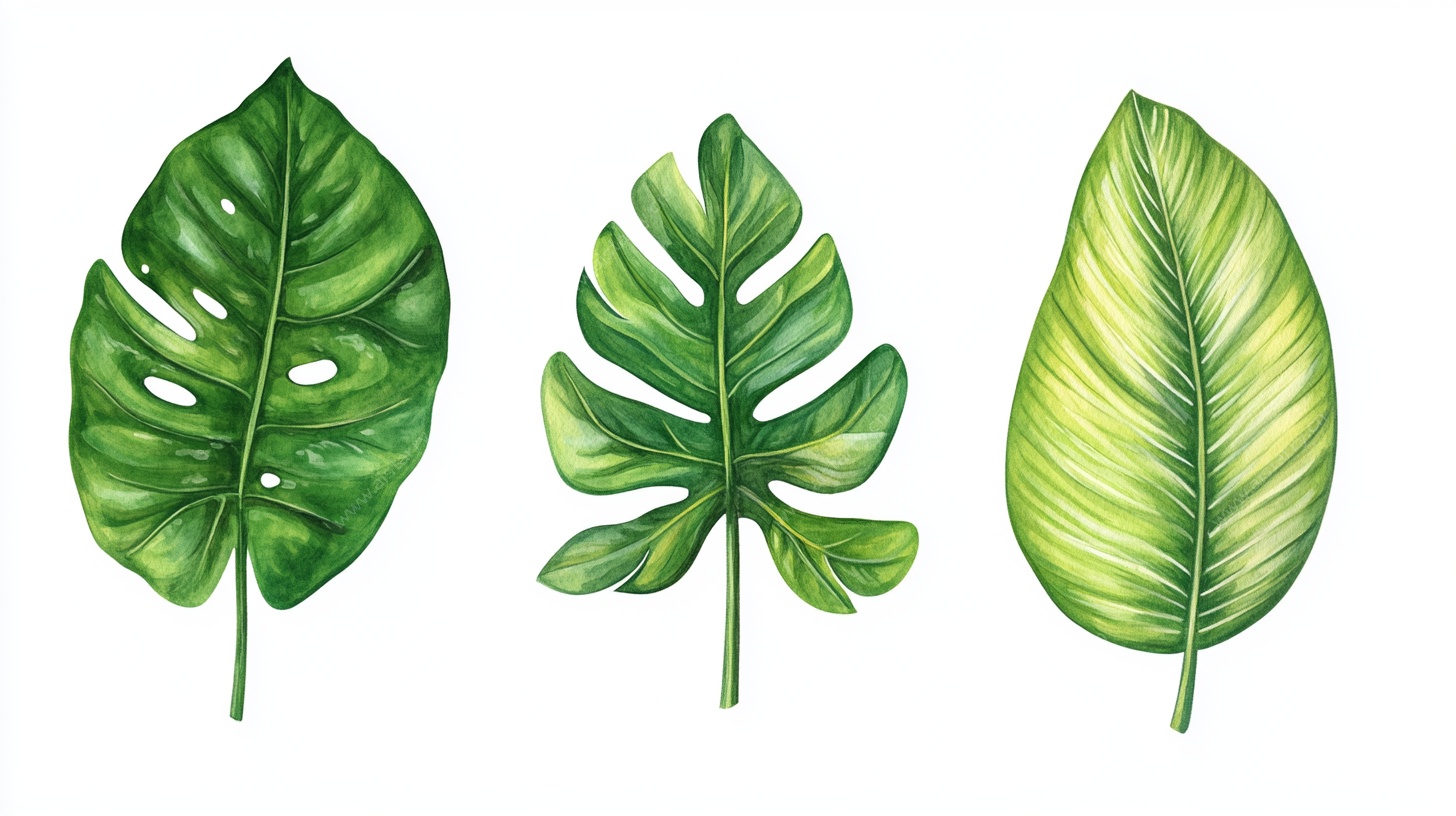 手绘热带风绿色植物叶片