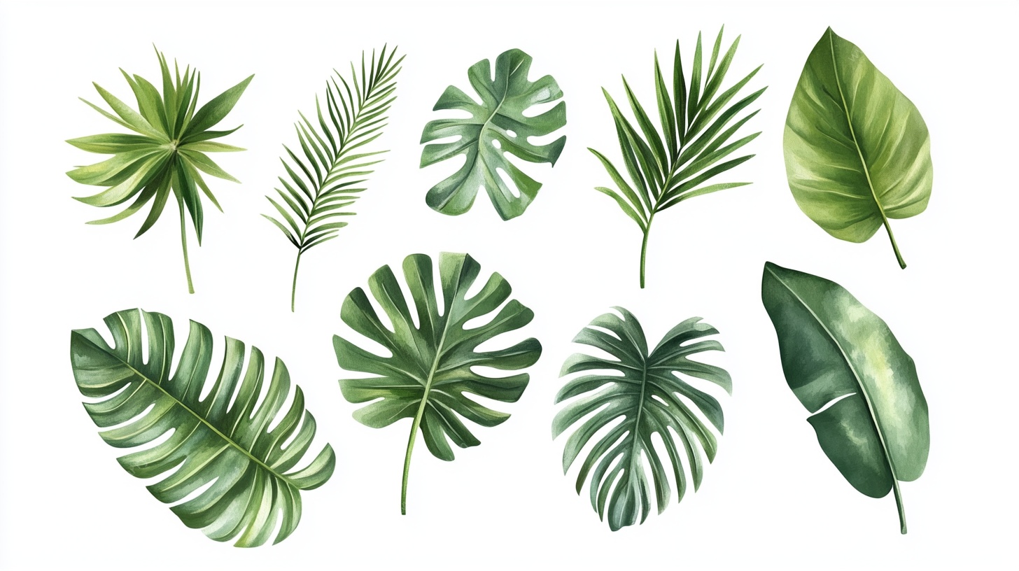 热带风情手绘植物叶片集