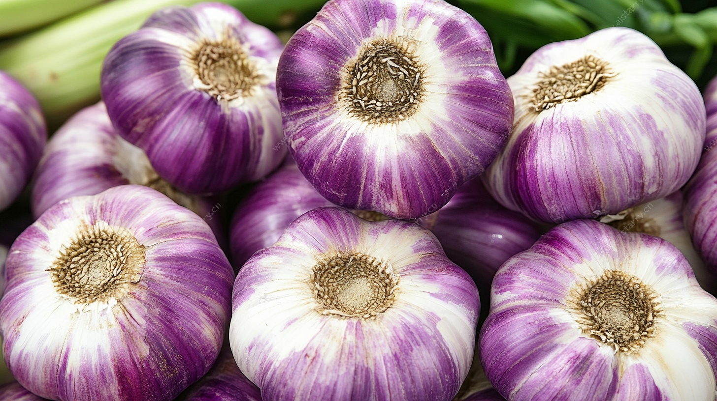 紫皮大蒜堆叠特写