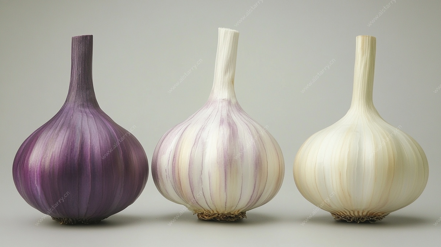 三色大蒜静物展示