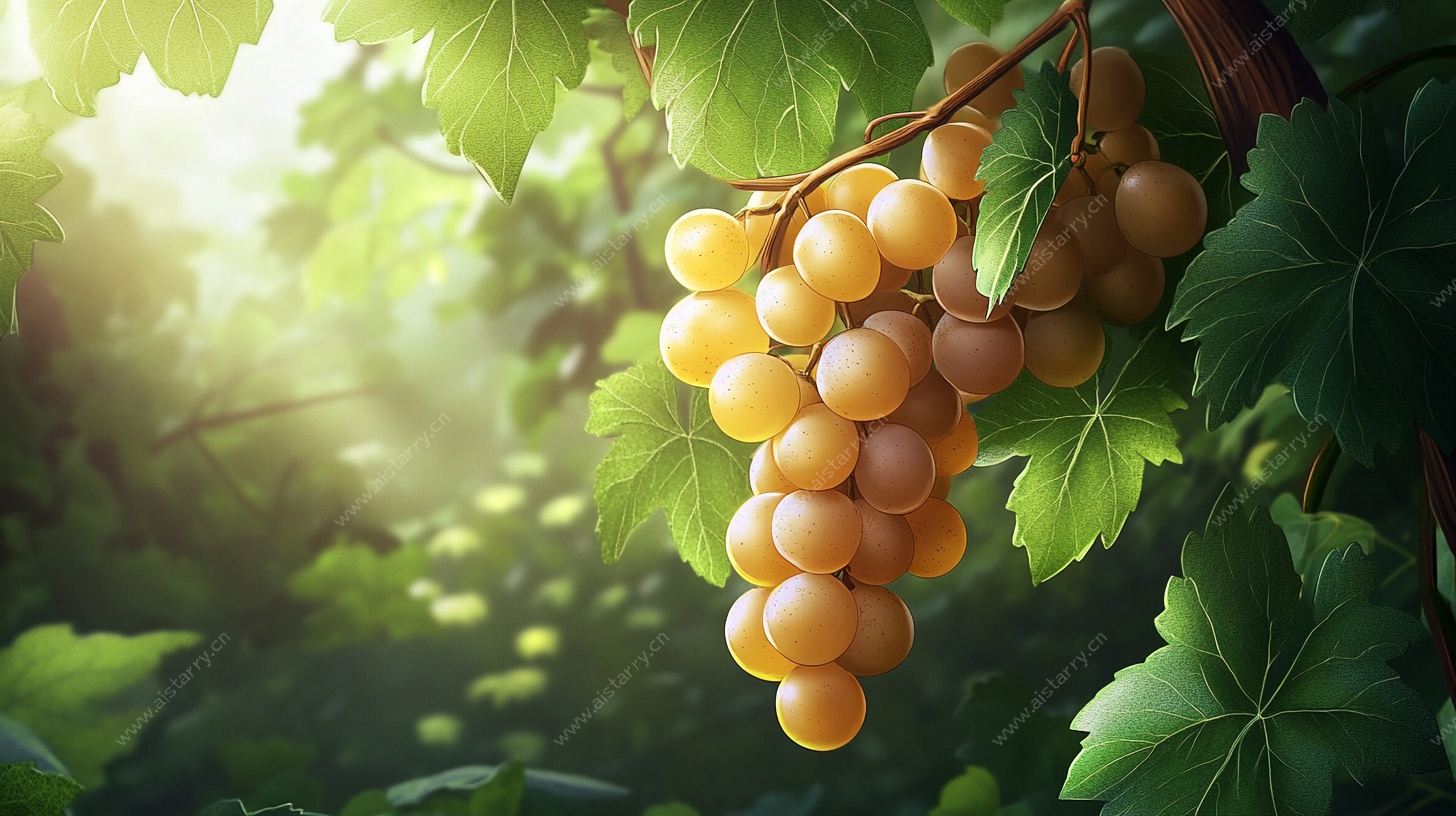阳光下的金黄葡萄串