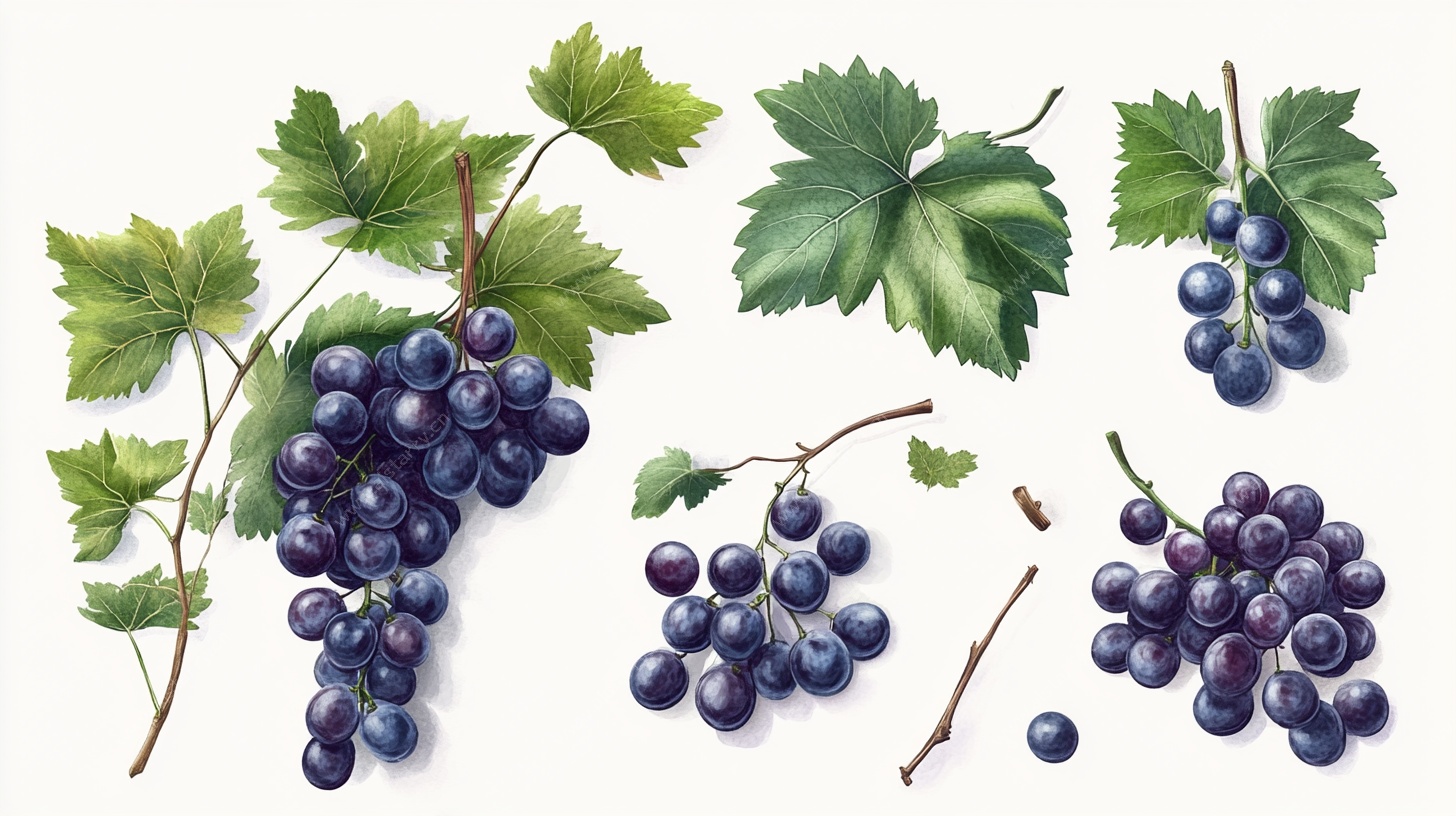 紫葡萄与绿叶插画作品