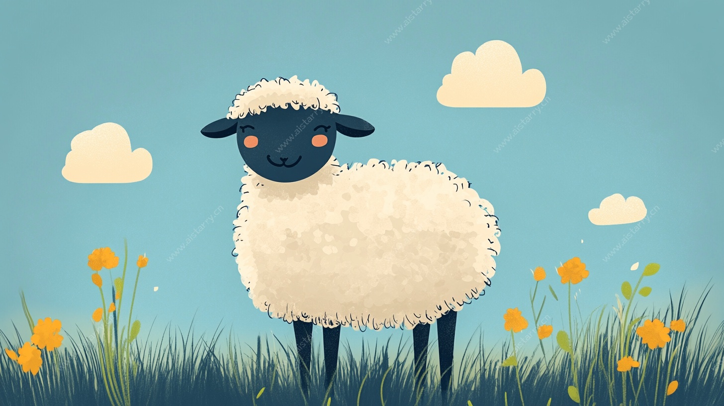 可爱绵羊的田园插画