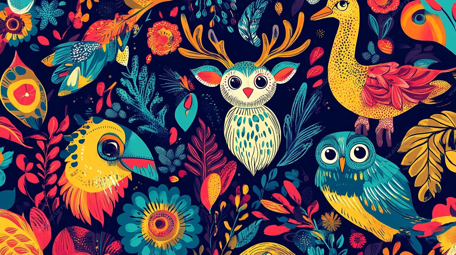 多彩动物花卉图案背景