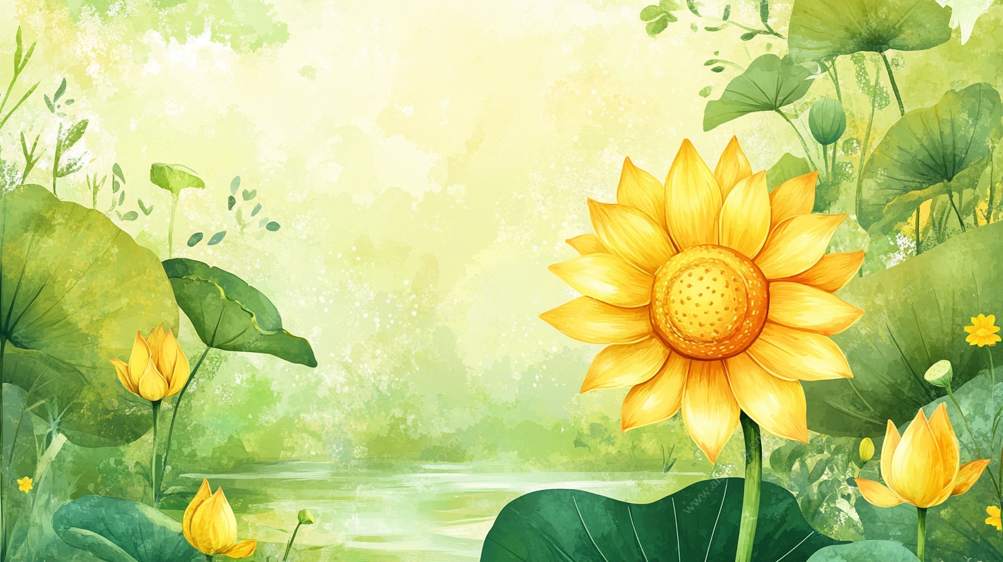 夏日荷塘中的灿烂金莲花