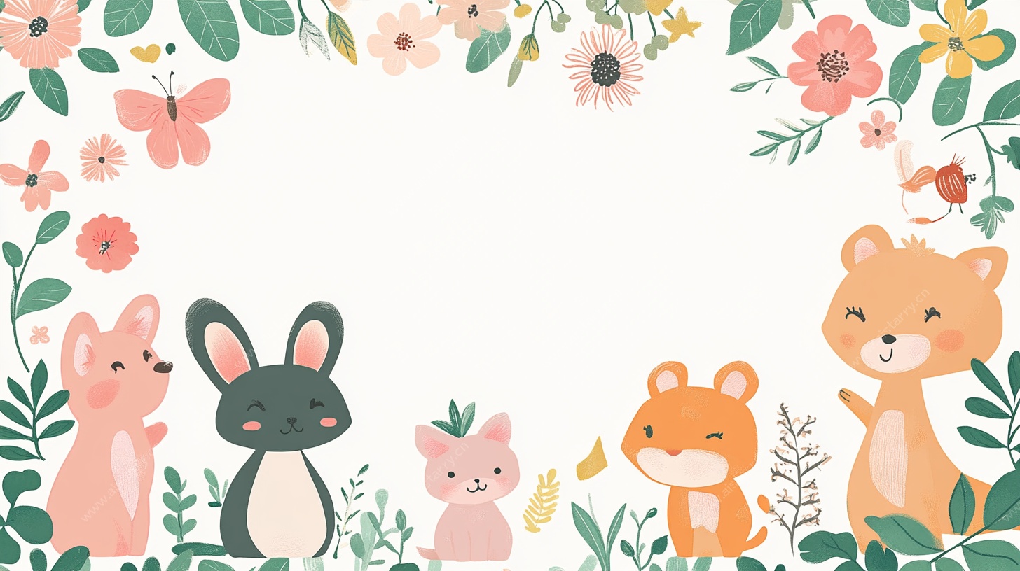 可爱动物花卉边框插画