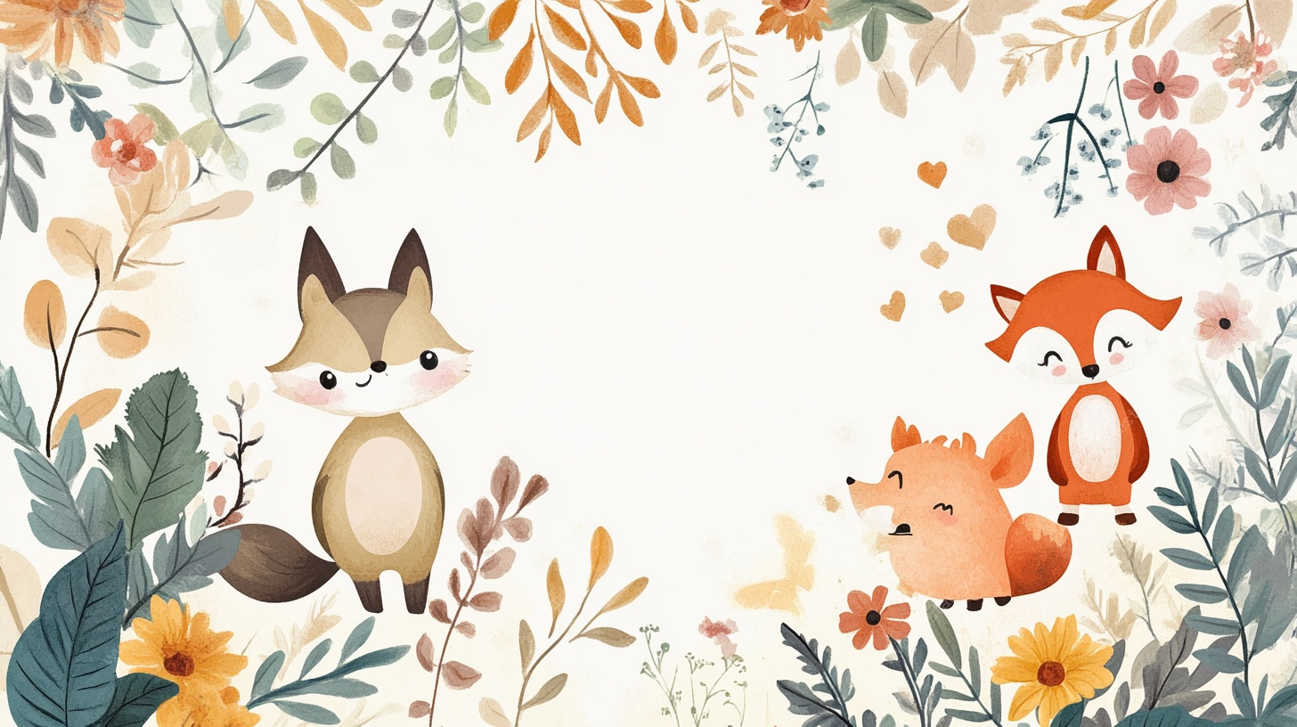 狐狸与花卉的梦幻插画