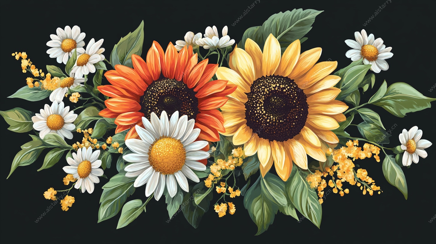 向日葵雏菊花卉插画