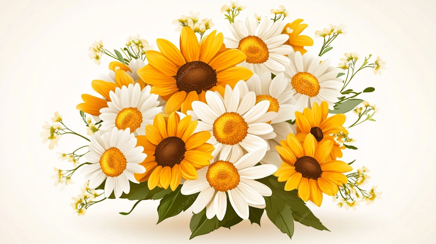 雏菊向日葵插画花束