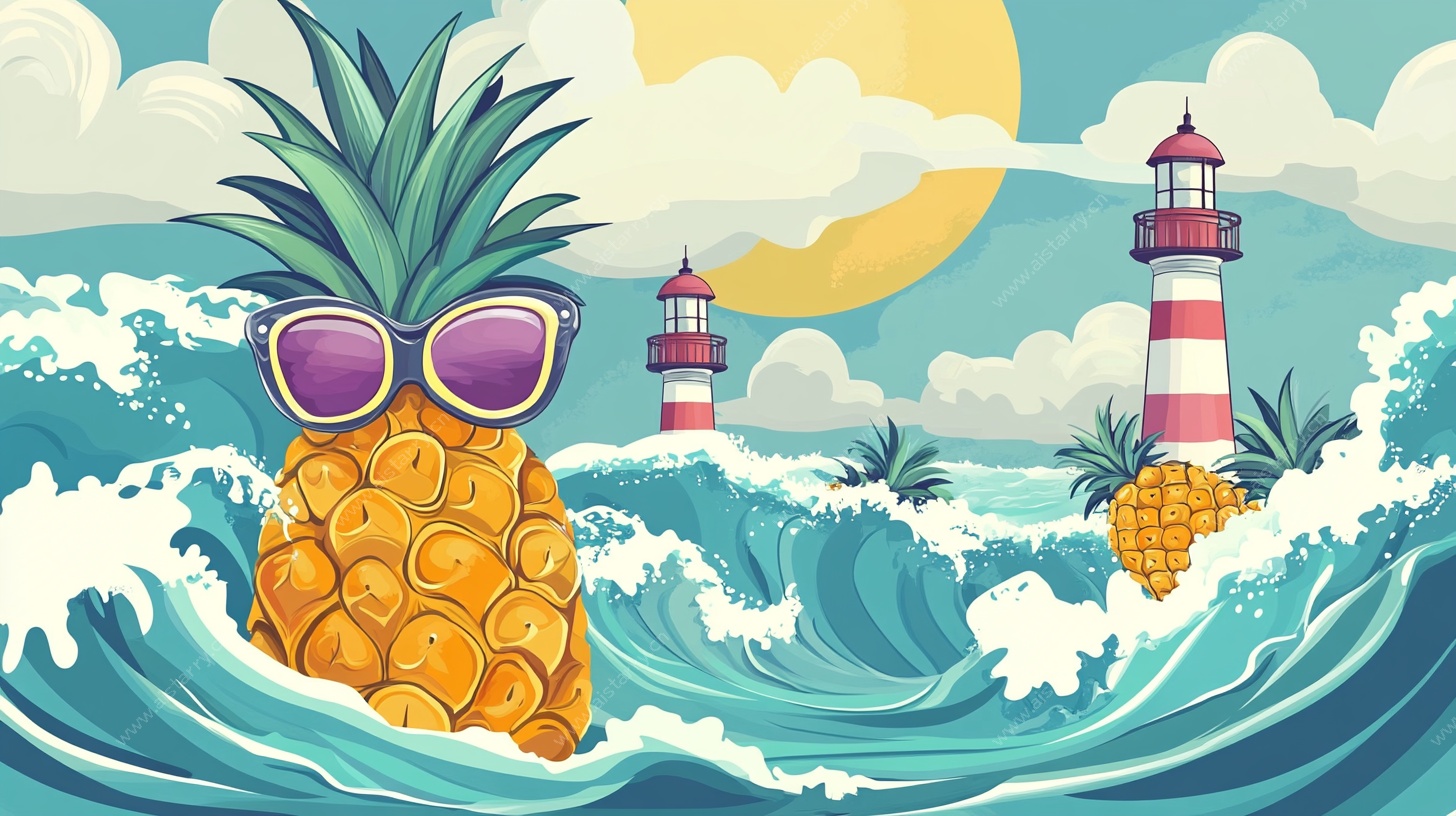 戴墨镜菠萝的海洋奇遇