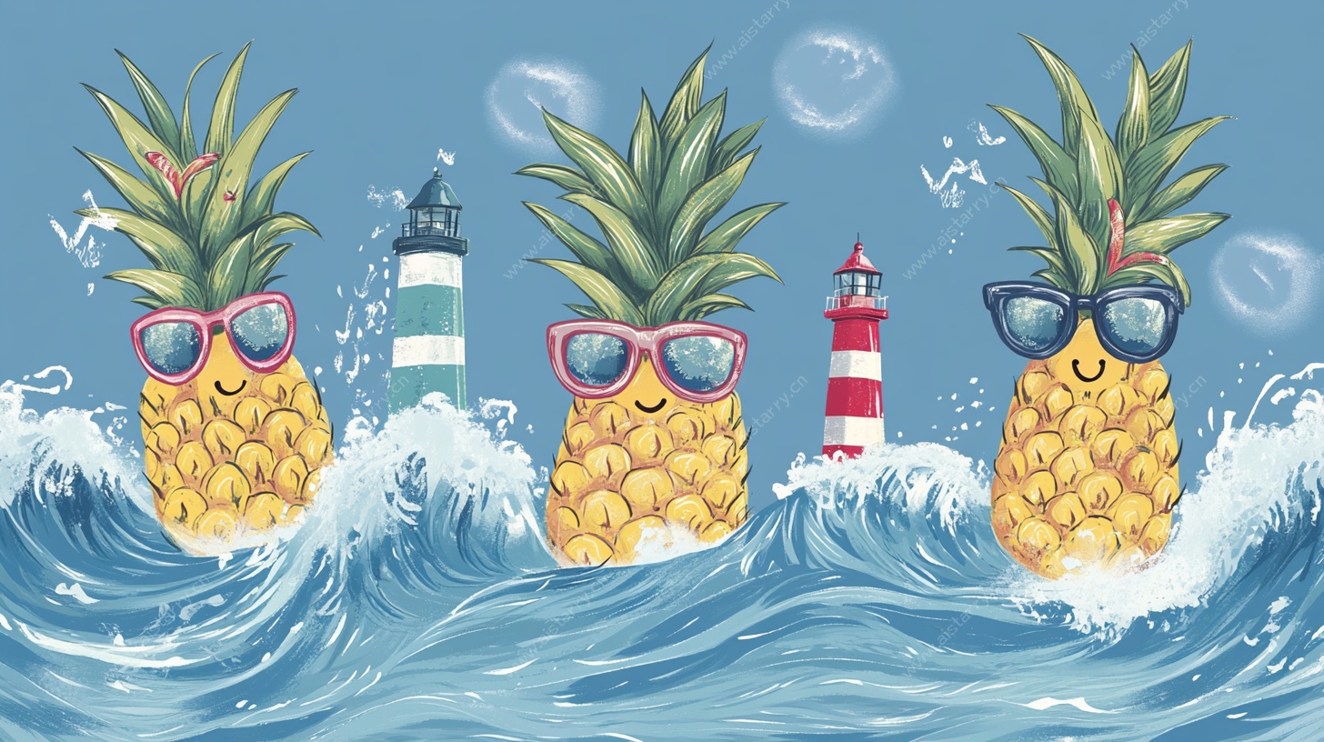 菠萝畅游海洋欢乐插画