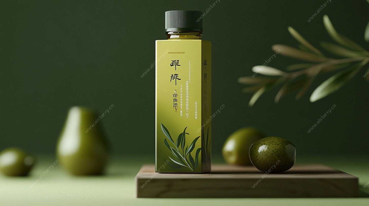 绿色橄榄油瓶静物展示