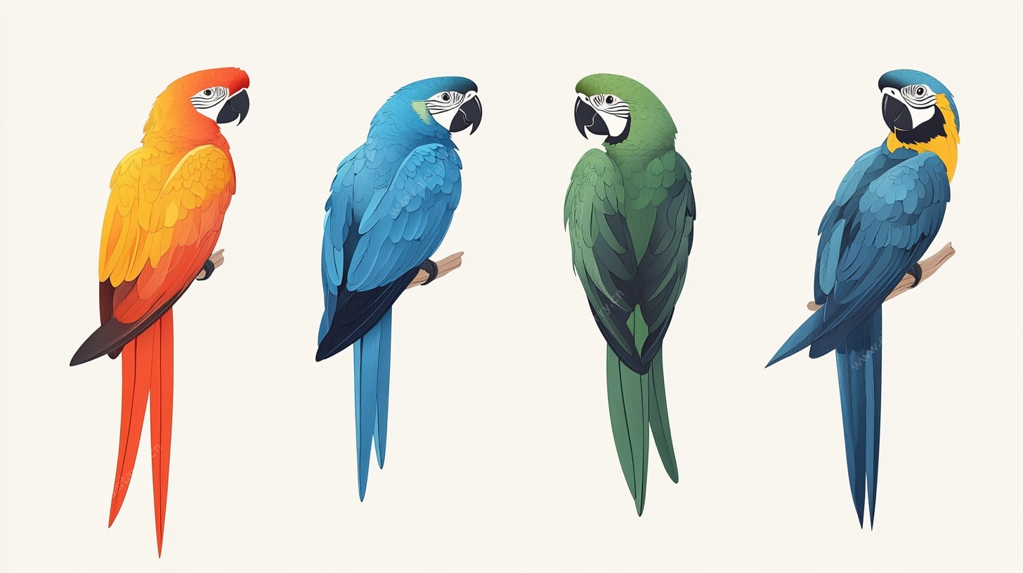 四只多彩鹦鹉插画