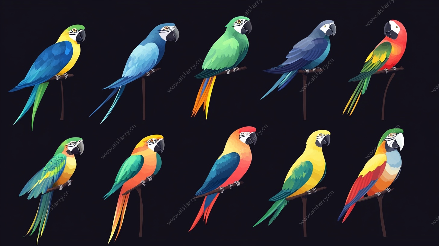 多彩鹦鹉插画集合