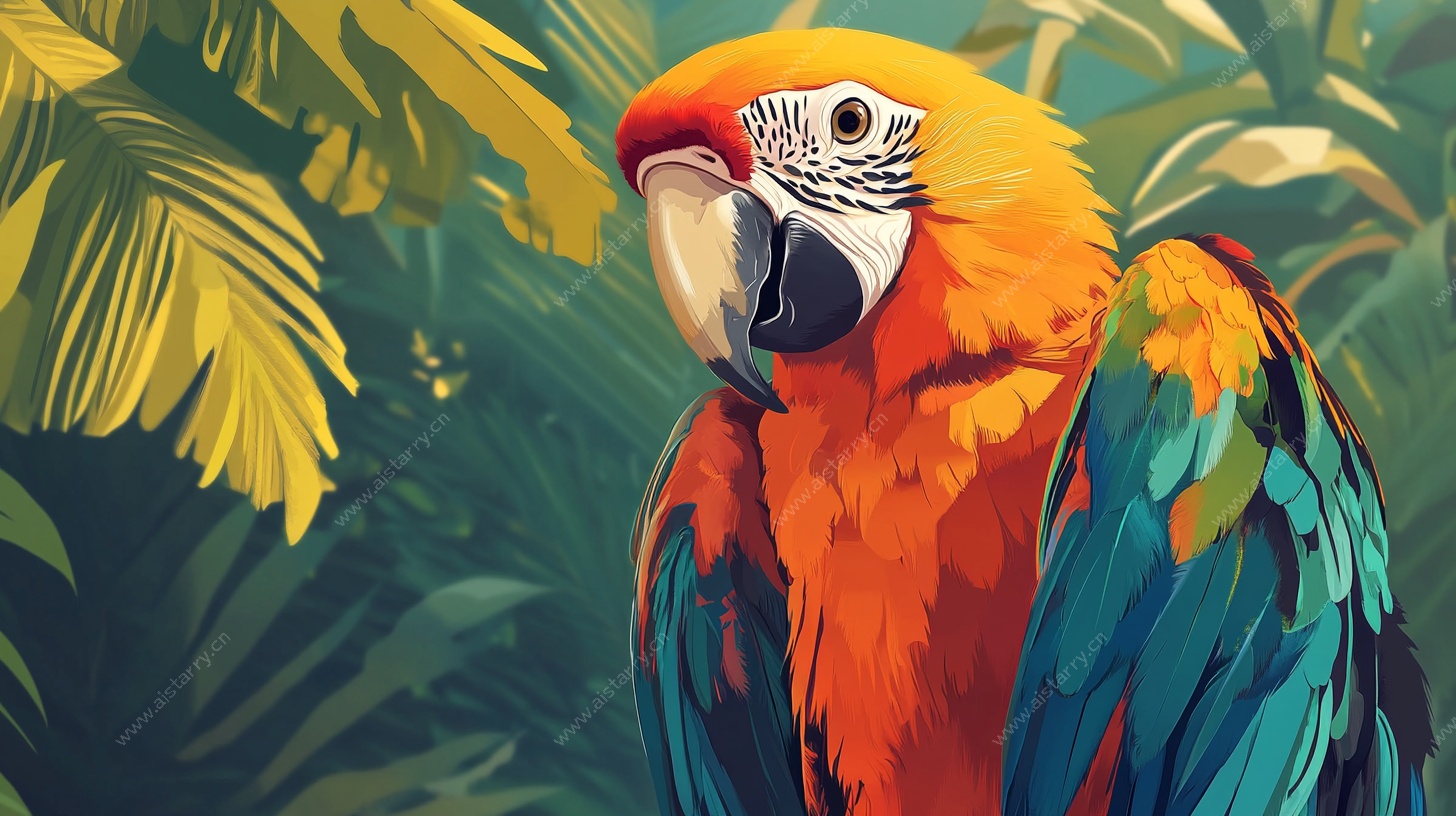 多彩金刚鹦鹉的丛林风采