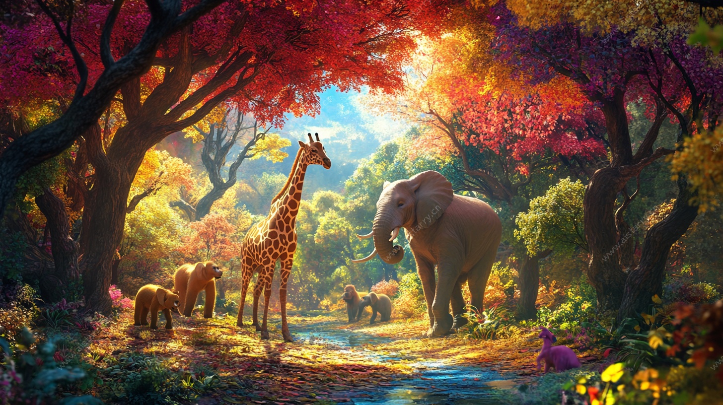 梦幻森林中的动物聚会