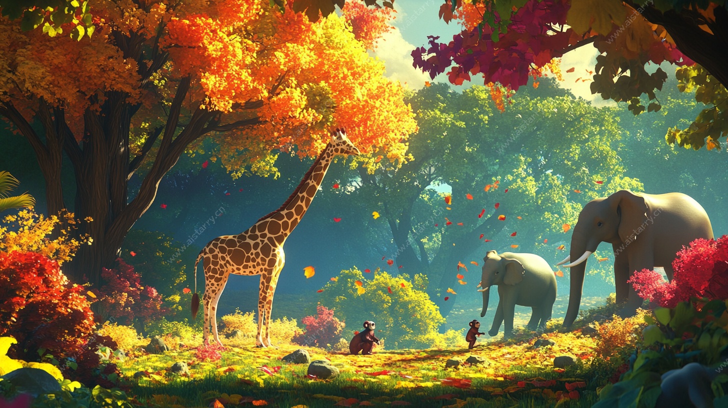 秋日森林中的动物盛会