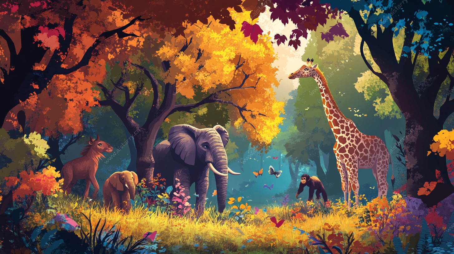 森林中的动物聚会