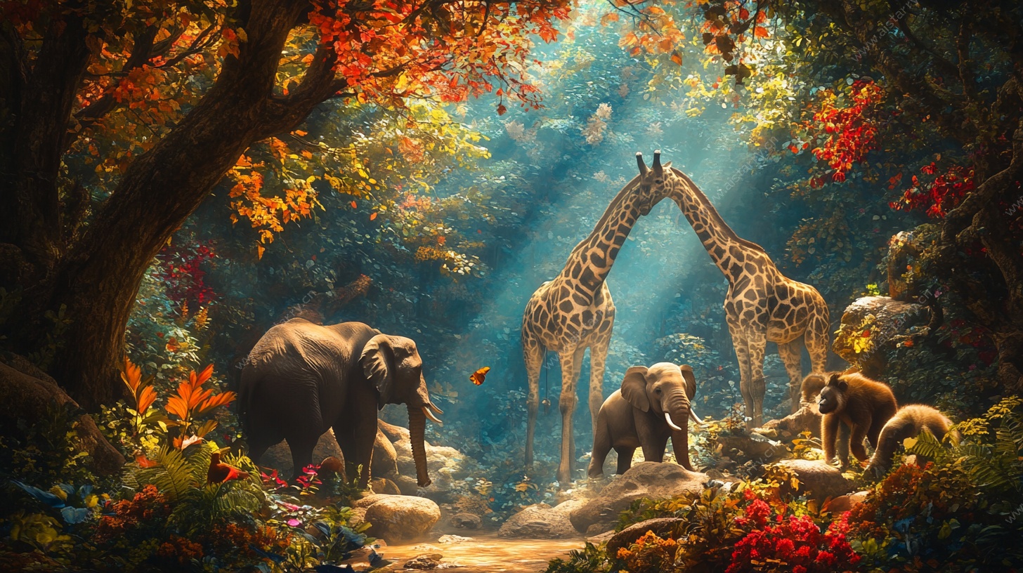 梦幻森林中的动物聚会