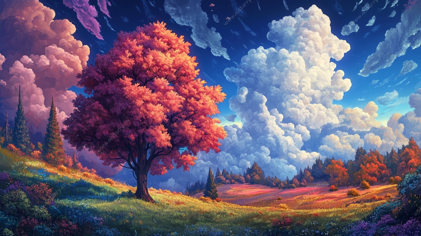 梦幻秋景下的独树