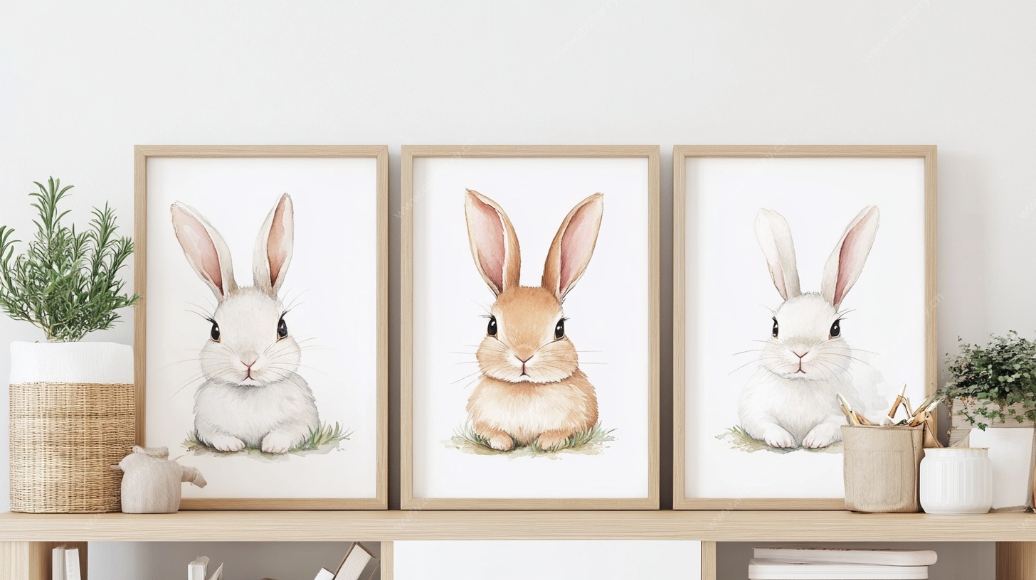 三幅萌兔装饰画