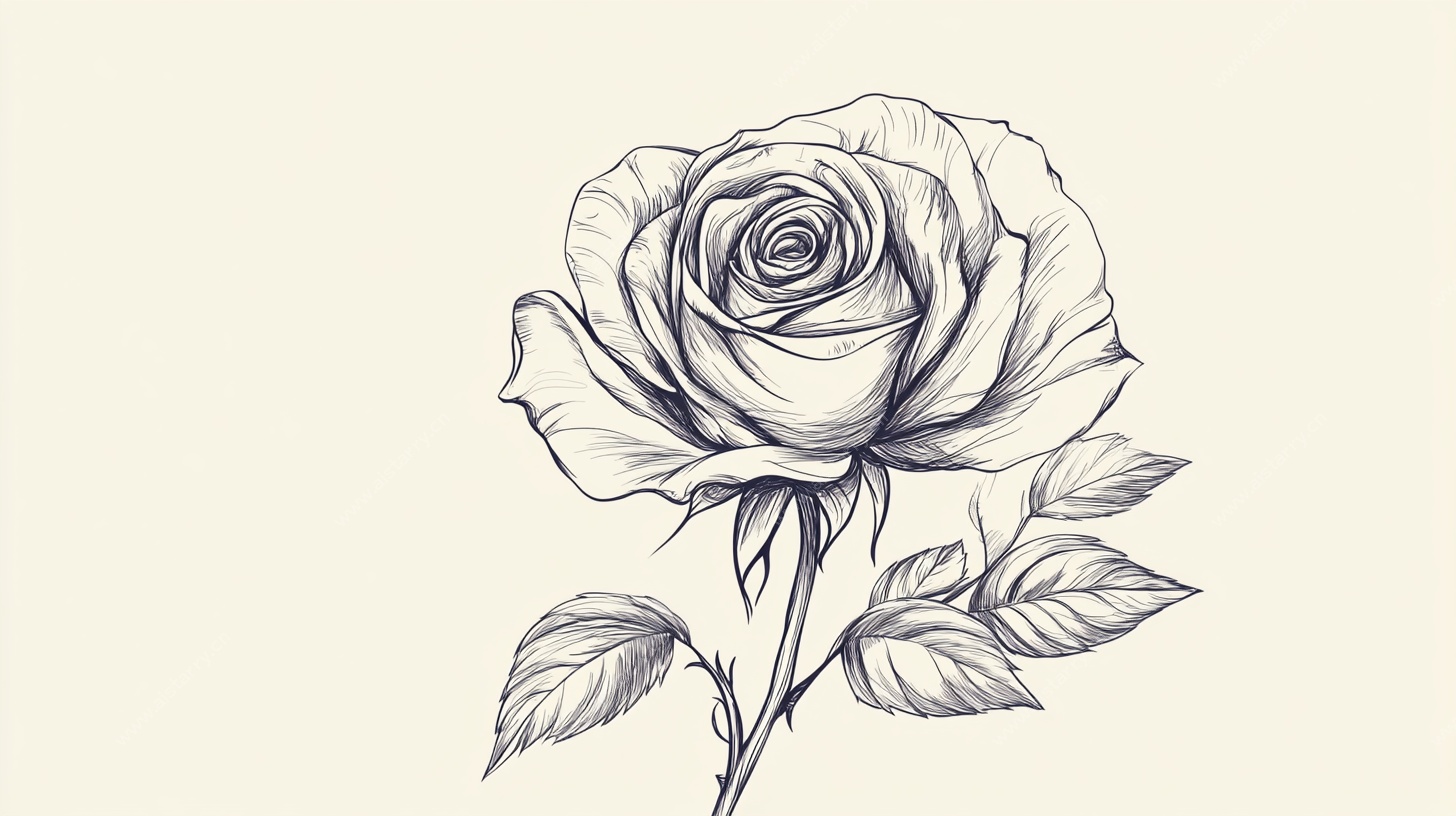 手绘线条玫瑰花