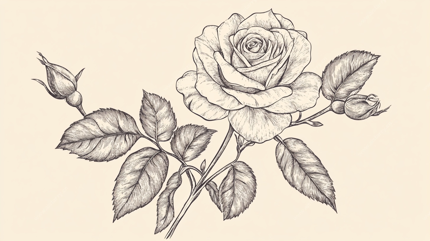 手绘单枝玫瑰插画